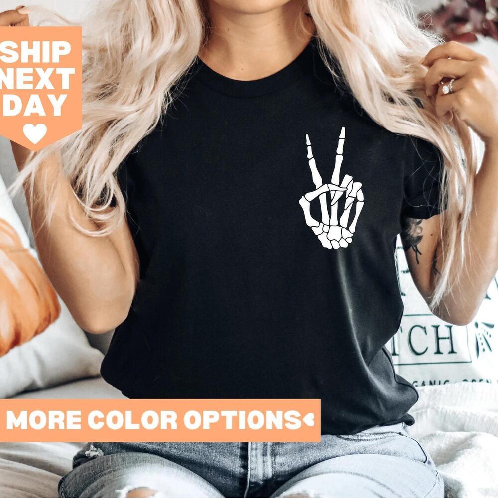 Skeleton Shirt, Skeleton Hand Shirt, Skeleton Peace Sign Shirt, Halloween